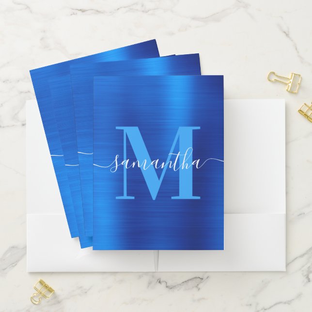Signature Monogram Royal  Blue Foil  Pocket Folder (In Situ)