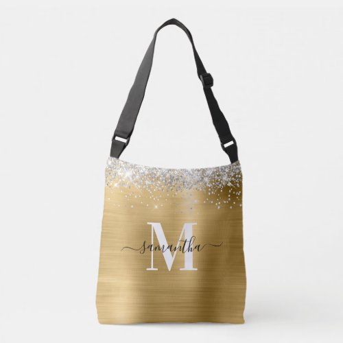 Signature Monogram Silver Glitter Gold Foil Crossbody Bag