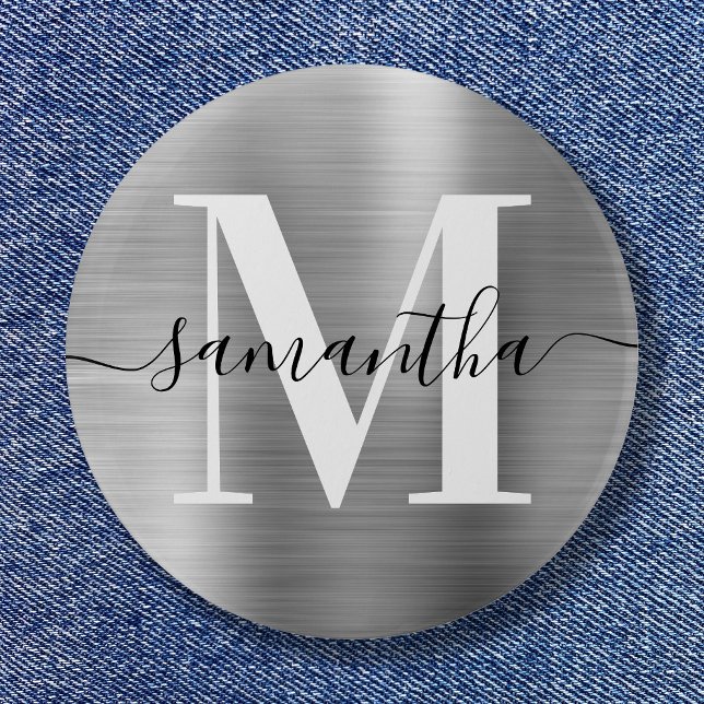 Signature Monogram Silver Shimmer Foil  Button (Signature Monogram Silver Shimmer Foil Button)