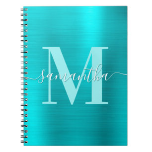 Signature Monogram Turquoise Blue Foil Notebook