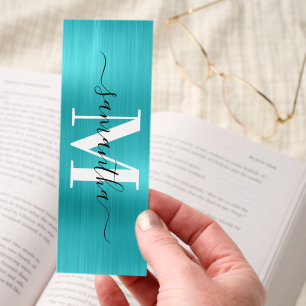 Signature Monogram Turquoise Blue Shimmer Bookmarks
