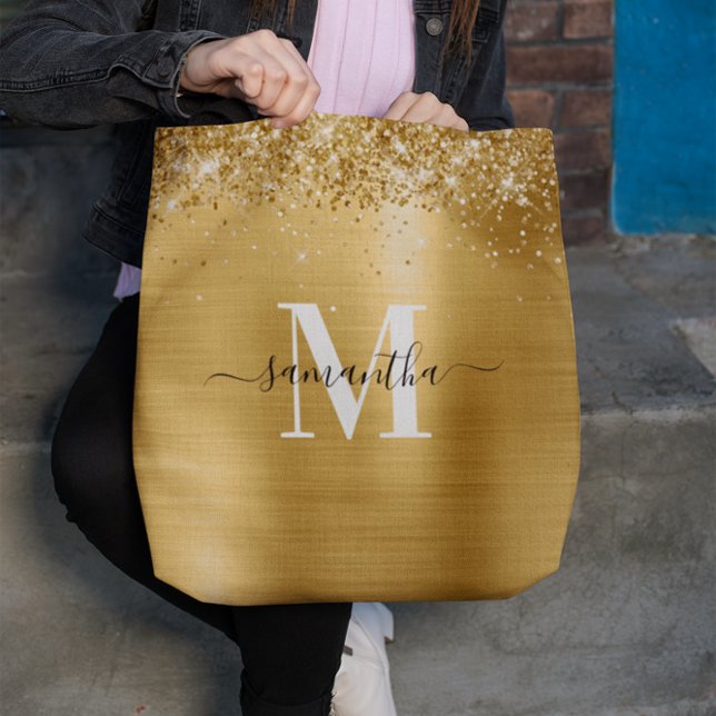 Signature Monogrammed Glittery Gold Foil Tote Bag (Signature Monogrammed Glittery Gold Foil Tote Bag)