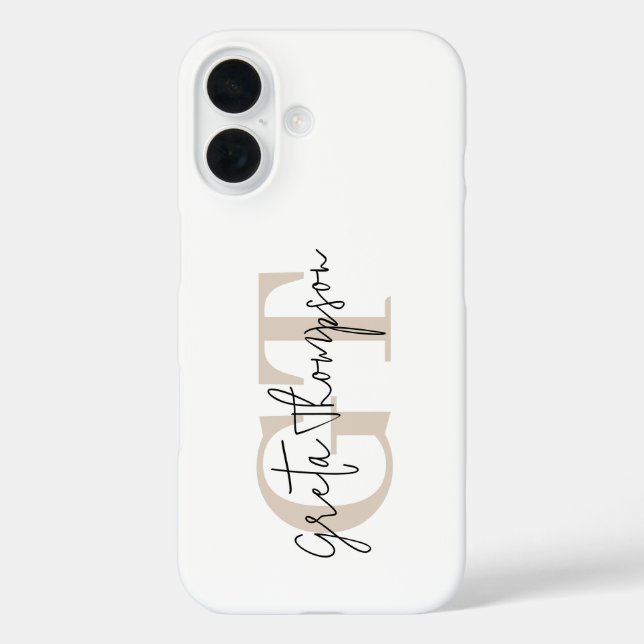 Signature Name Beige Monogram Case-Mate iPhone Case (Back)