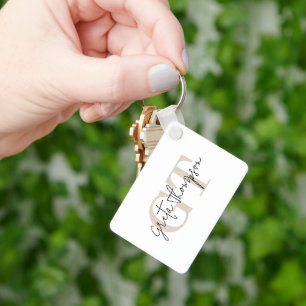 Signature Name Beige Monogram Keychain
