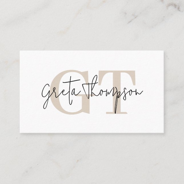 Signature Name Beige Monogram Minimalist Business Card (Front)