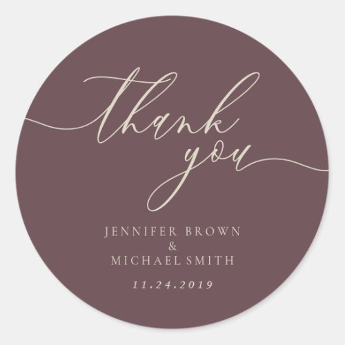 Signature Name Date Calligraphy Thank You Classic Round Sticker