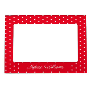 Signature Name White and Red Polka Dots Magnetic Frame
