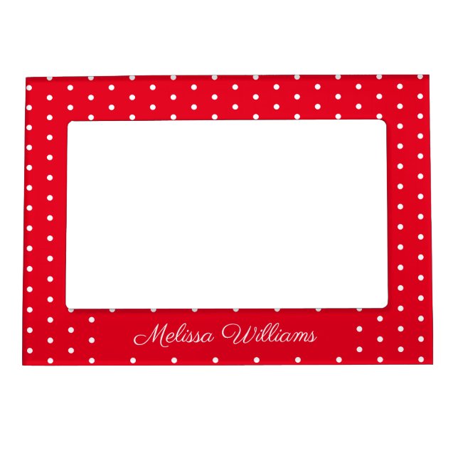 Signature Name White and Red Polka Dots Magnetic Frame (Front)