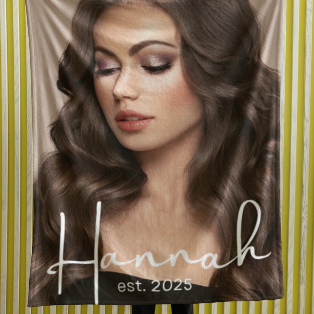 Signature Over Snapshot Fleece Blanket (Full-photo fleece design blending signature text and date for a refined contemporary look.)