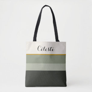 Signature Personalized Sage Green & Gold Striped Tote Bag