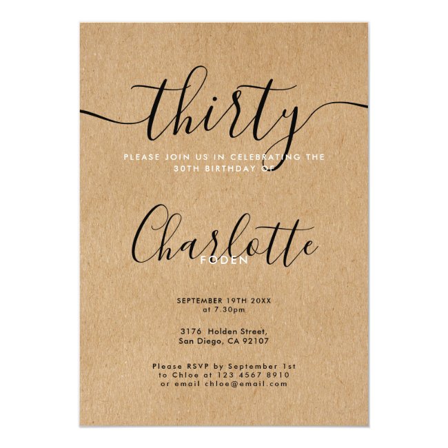 Signature Rustic Kraft 30th Birthday Invitation