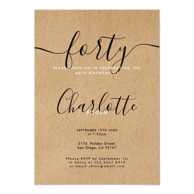 Signature Rustic Kraft 40th Birthday Invitation