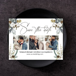 signature script 3 photos save the date holiday postcard