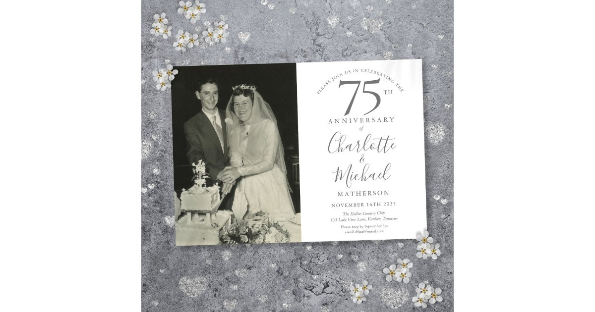 Signature Script 75th Wedding Anniversary Photo Invitation | Zazzle