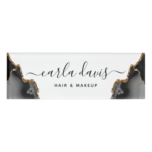 Custom Name Tags 7 Signature Script Agate Black And Gold Marble Name Tag