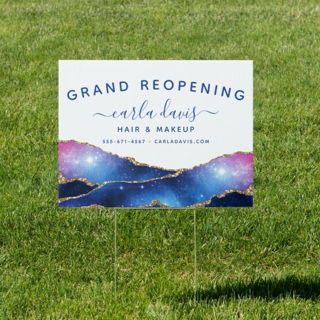 Signature Script Agate Galaxy Salon Reopening Sign (Insitu)