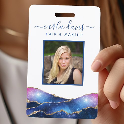 Custom Name Tags 6 Signature Script Agate Watercolor Galaxy Salon Id Badge