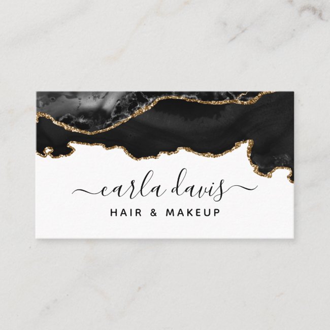 Signature Script Black And Gold Agate Marble Business Card