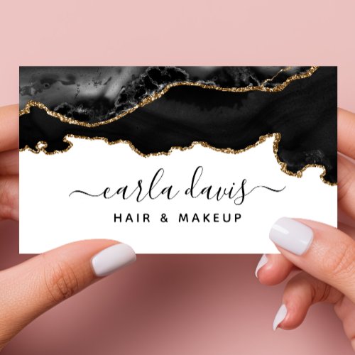 Signature Script Black And Gold Agate Marble Business Card