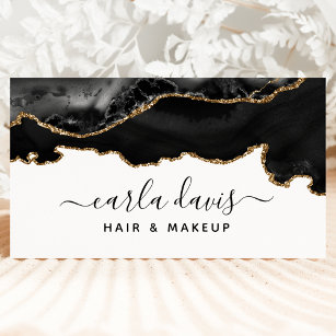 Signature Script Black And Gold Agate Marble QR Business Card