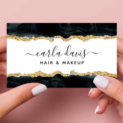 Customizable Signature Script Black And Gold Watercolor Business Card