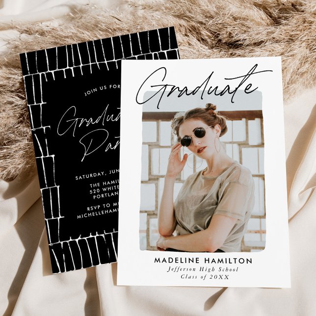 Signature Script Black Photo Graduation Party Invitation (Creator Uploaded)