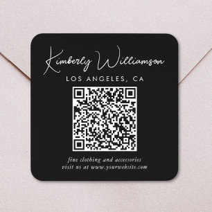 Signature Script Black QR Code Square Sticker