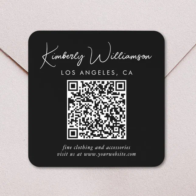 Signature Script Black QR Code Square Sticker | Zazzle