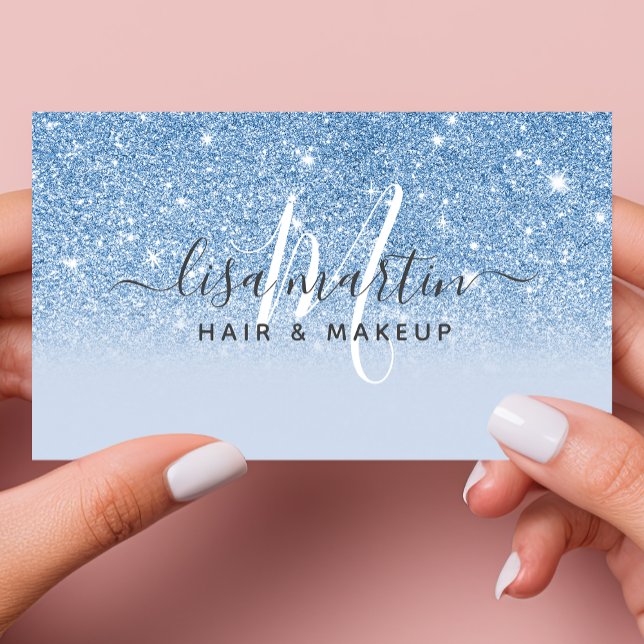 Signature Script Blue Glitter Modern Girly Business Card (Creator Uploaded)