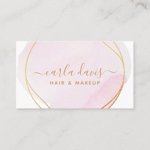 Signature Script Blush Pink Watercolor Gold Circle Business Card