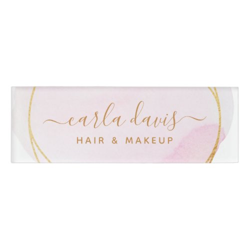 Signature Script Blush Pink Watercolor Gold Circle Name Tag