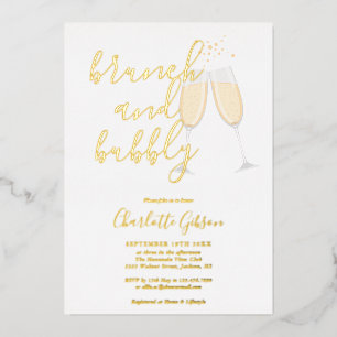 Signature Script Brunch Bubbly Bridal Shower Gold Foil Invitation