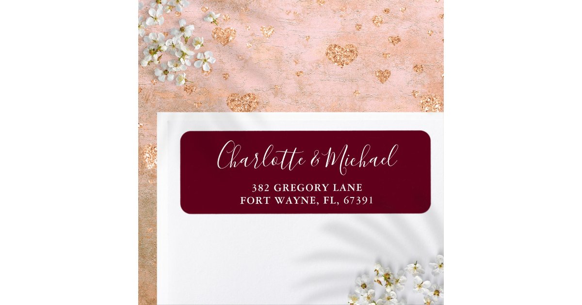 Signature Script Burgundy Wedding Return Address Label | Zazzle