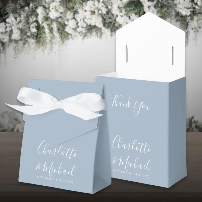 Signature Script Dusty Blue Elegant Wedding Favor Boxes (Signature Script Dusty Blue Elegant Wedding Favor Boxes)