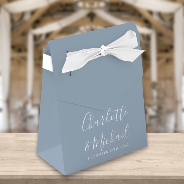 Signature Script Dusty Blue Elegant Wedding Favor Boxes (Creator Uploaded)