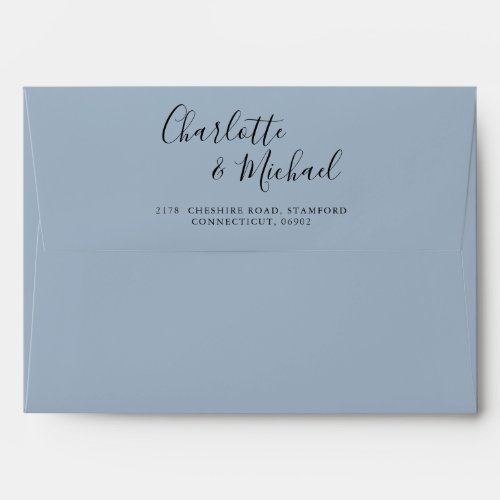 Signature Script Dusty Blue Wedding Return Address Envelope