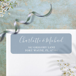 Signature Script Dusty Blue Wedding Return Address Label