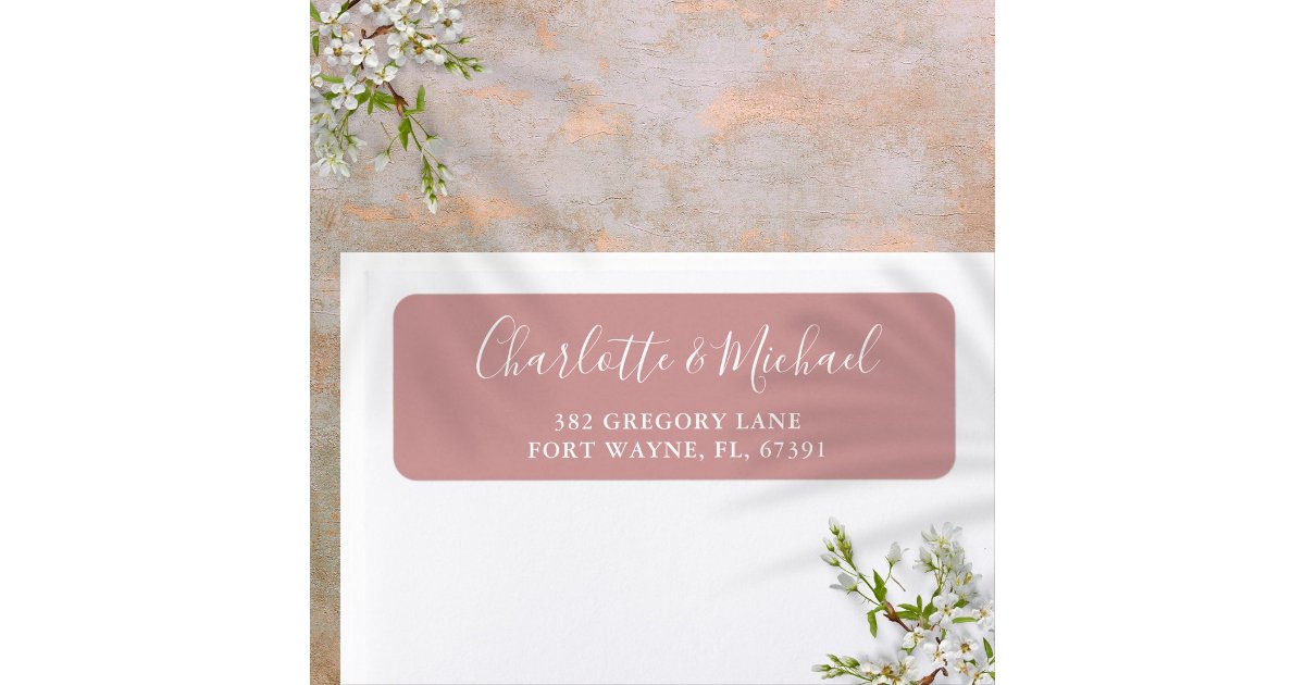 Signature Script Dusty Rose Wedding Return Address Label | Zazzle
