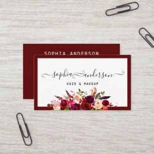 Signature Script & Elegant Burgundy Floral Roses  Business Card