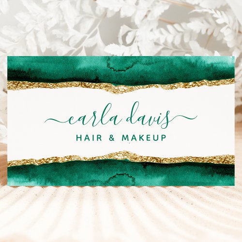 Custom Business Cards 10 Signature Script Emerald Green Gold Watercolor Qr Business Card