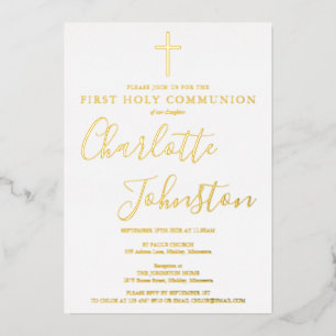 Signature Script First Holy Communion Gold Foil Invitation