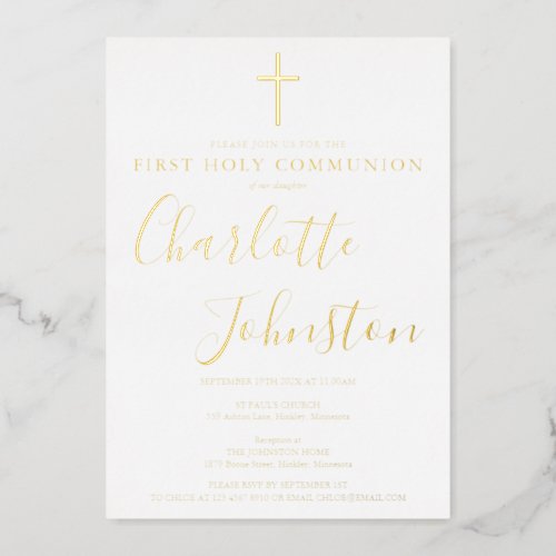 Signature Script First Holy Communion Gold Foil Invitation