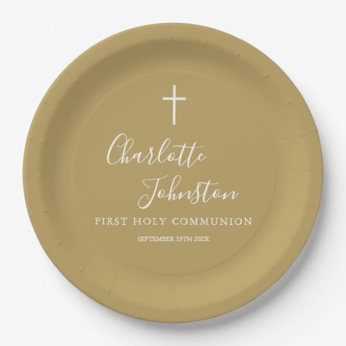 Signature Script First Holy Communion Gold Paper Plates