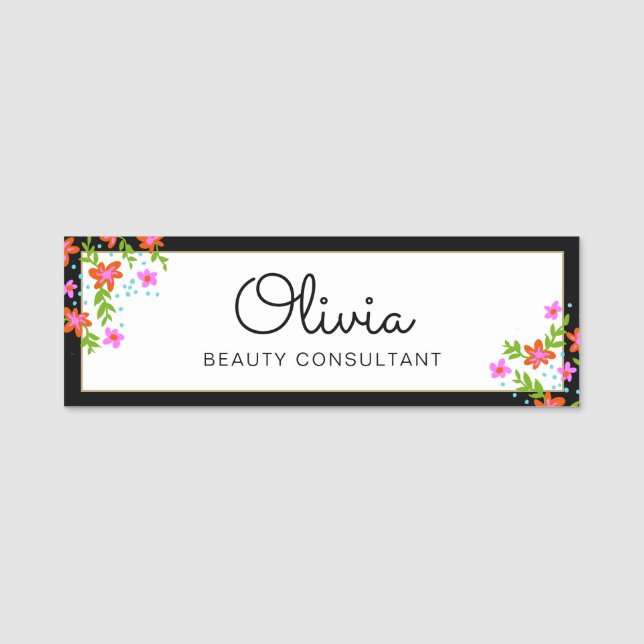 Signature Script Floral Name Tag (Front)