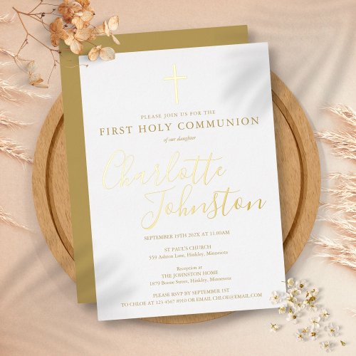 Signature Script Gold First Holy Communion Foil Invitation
