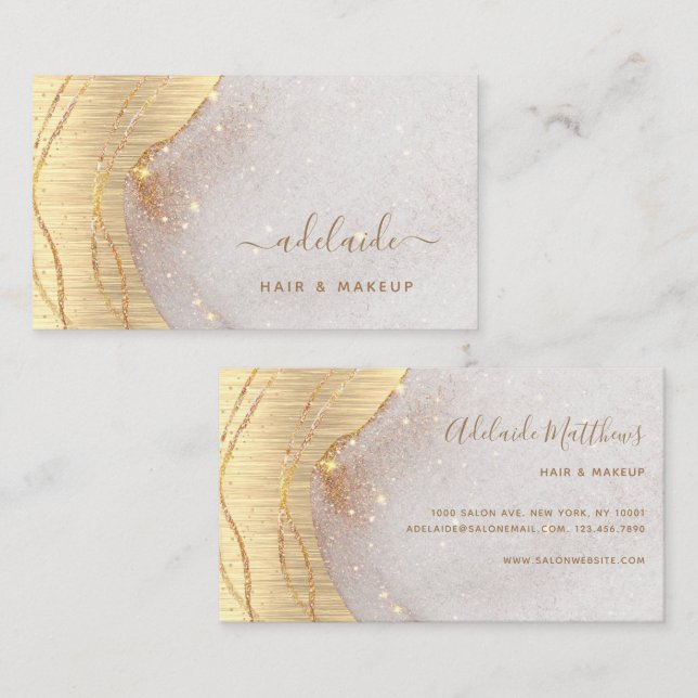 Signature Script Gold Glitter Agate Elegant Modern Business Card (Front/Back)