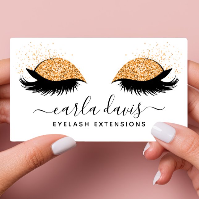 Signature Script Gold Glitter Eyelashes Business Card (Creator Uploaded)