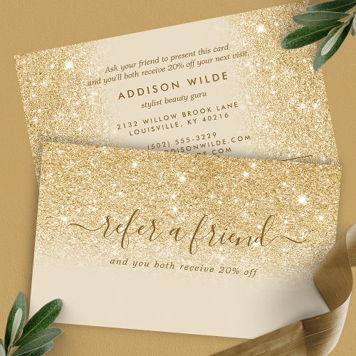 Signature Script Gold Glitter Modern Girly Referral Card