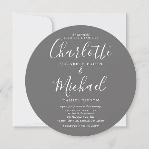 Signature Script Gray Circular Photo Wedding Invitation