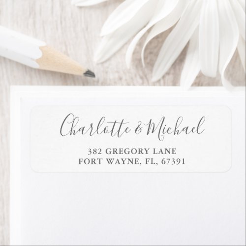 Signature Script Gray White Wedding Return Address Label